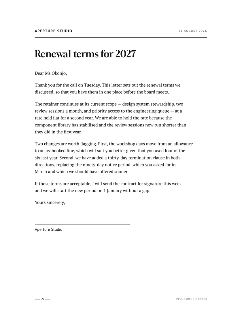 Page one of the Letter sample